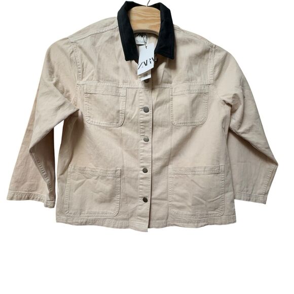Zara Tan Utility Jacket with Black Collar - Picture 1 of 7